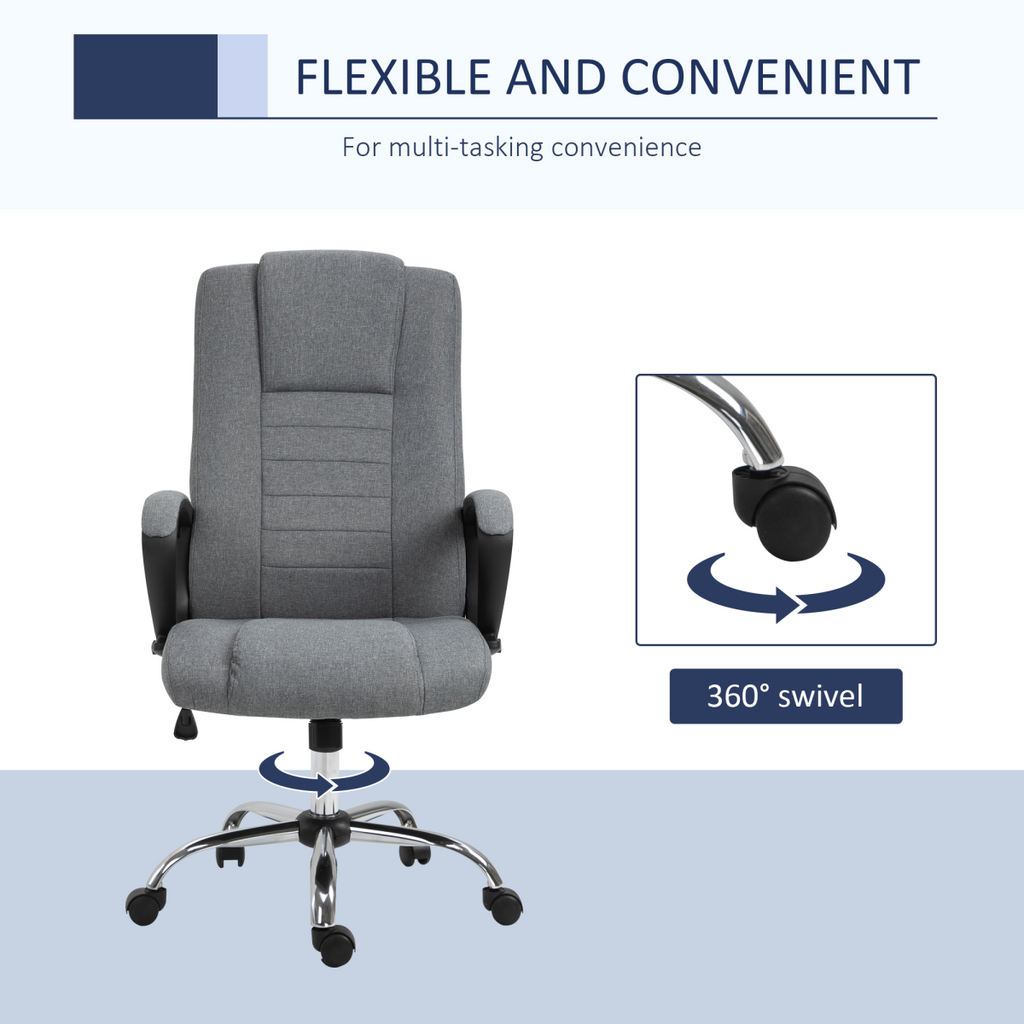 Linen Office Chair 360??Swivel High Back Wide Adjustable Seat Grey Vinsetto