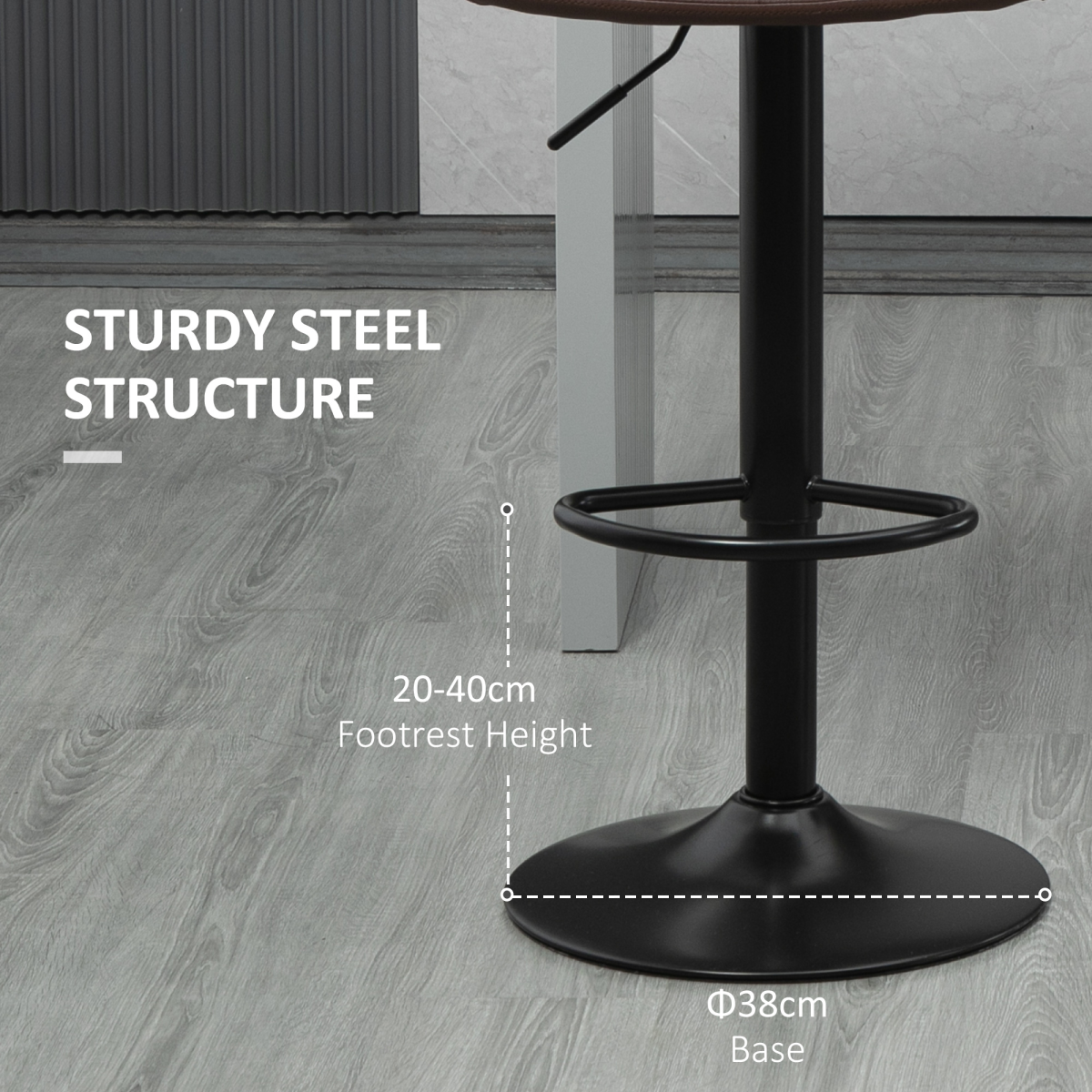 Set of 2, Adjustable Stools Swivel and Footrest for Home Pub Area, Brown