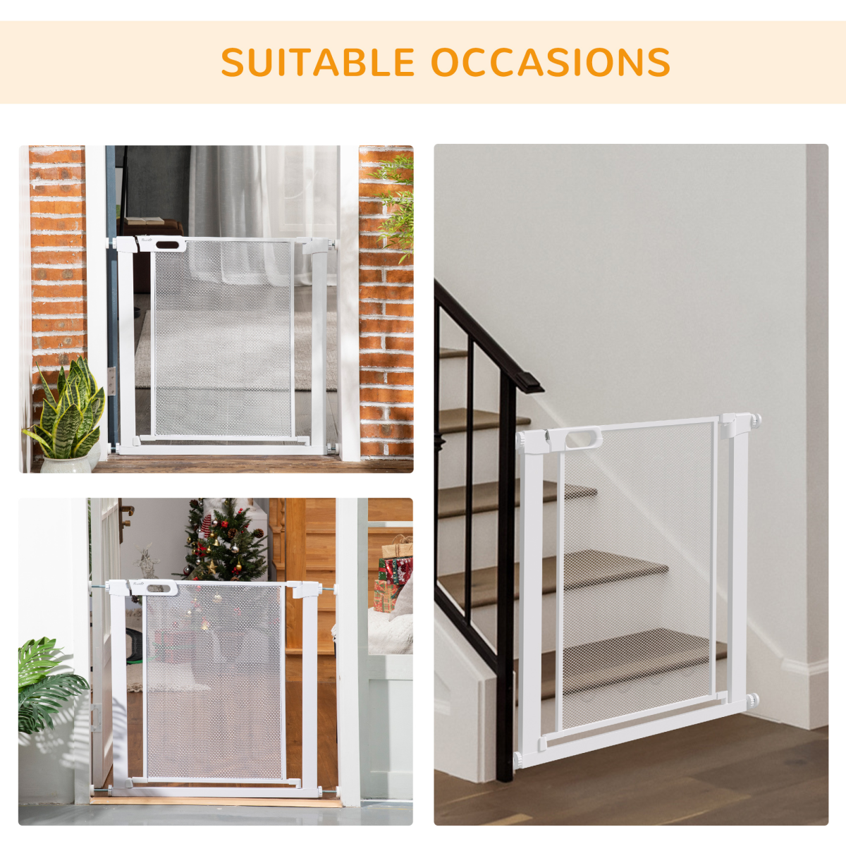 Pressure Fit Safety Gate for Stairs with Auto Close 75-82 cm - White PawHut