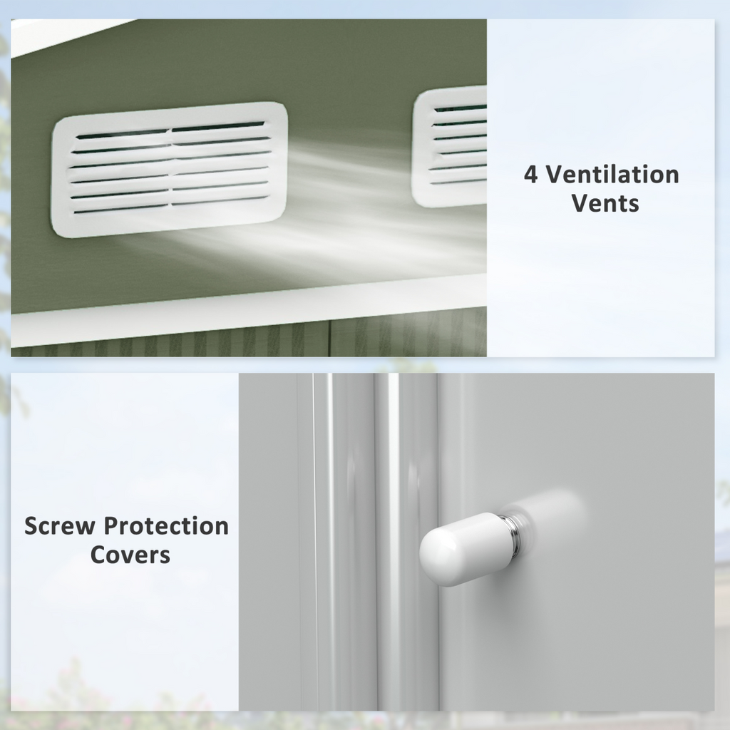9 x 6FT Garden Metal Storage Shed Tool Box Foundation Vent & Doors  Green