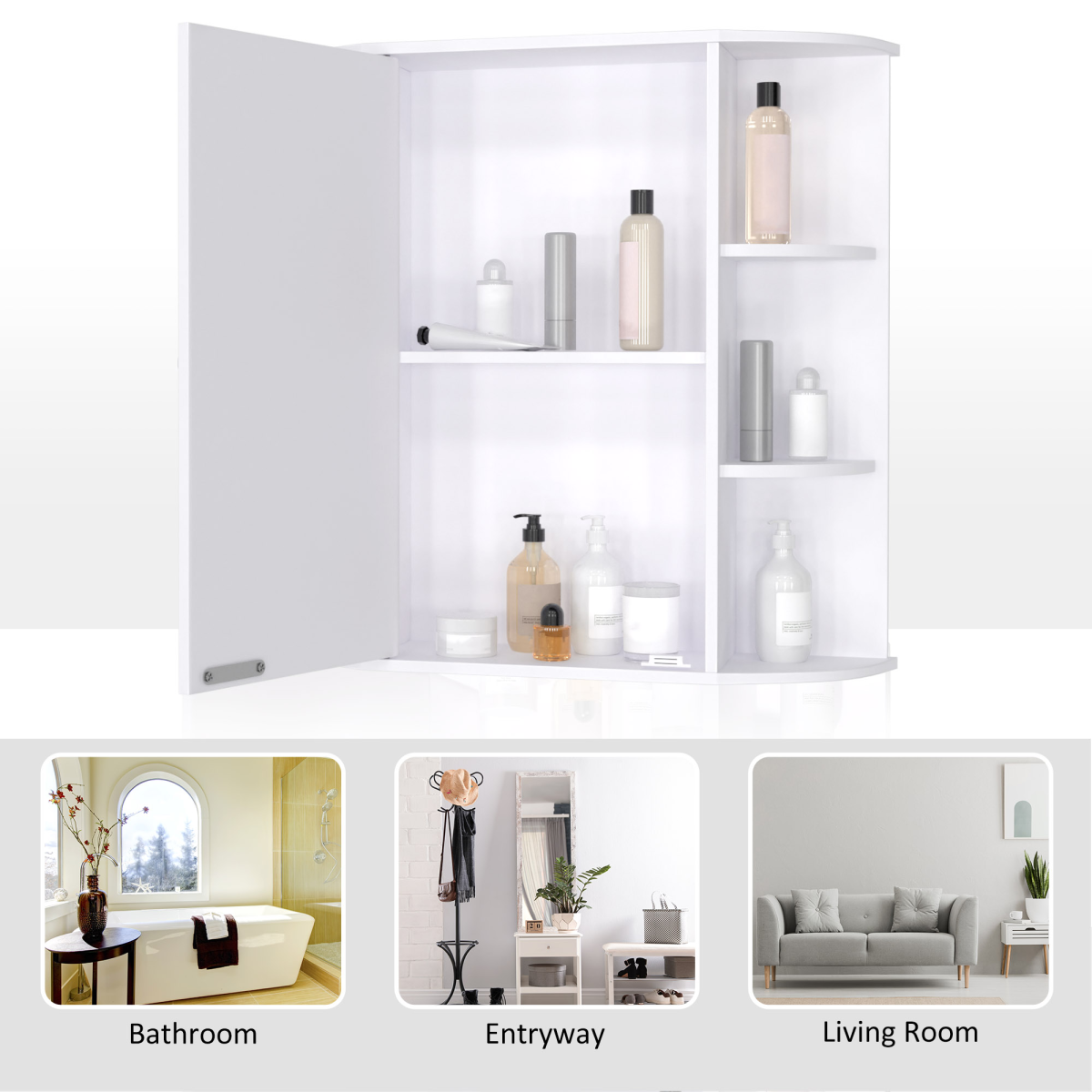 Wall Mounted Bathroom Cabinet w/ Mirror Single Door Storage Shelves HOMCOM