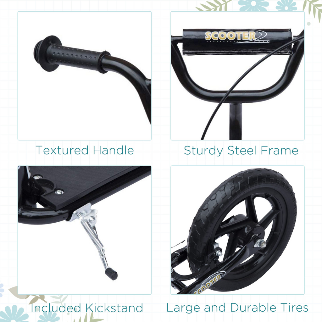 Push Scooter Teen Kids Stunt Bike Ride On with 12" EVA Tyres, Black HOMCOM