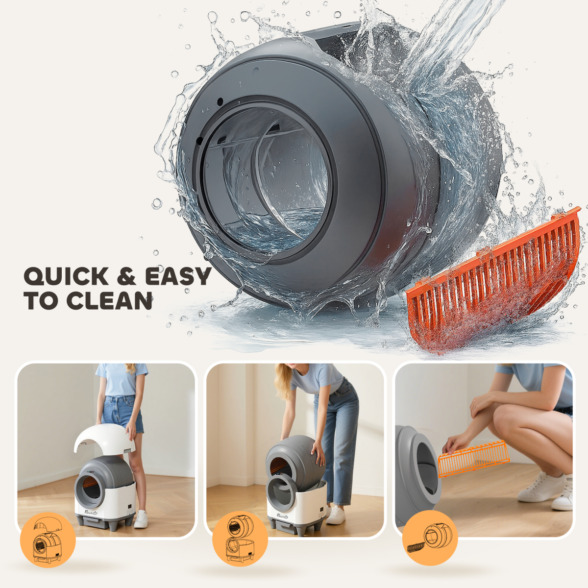 PawHut 80L Self Cleaning Cat Litter Tray with APP Control Safety Protection