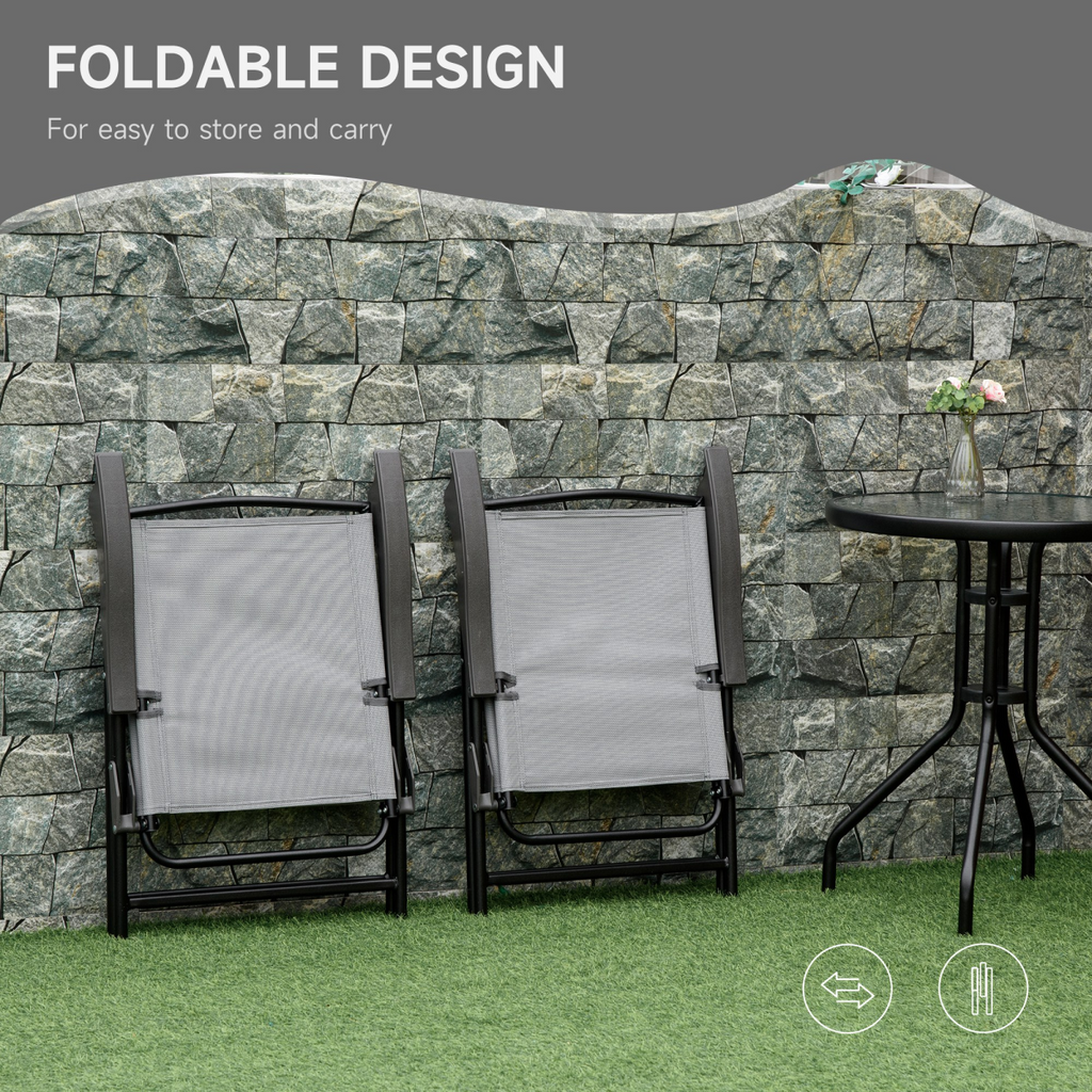 Patio Bistro Set Folding Chairs Garden Coffee Table for Balcony Grey Outsunny