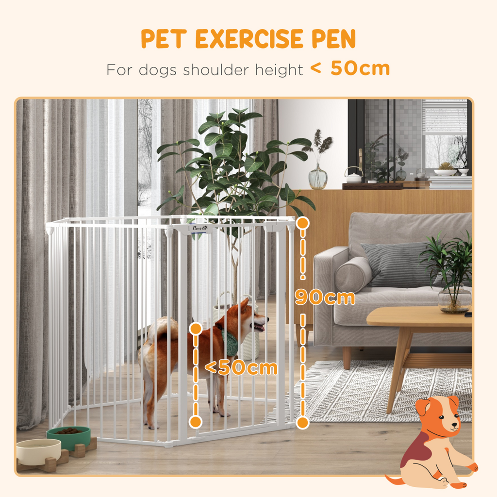 PawHut 2 in 1 Dog Pen, Safety Pet Gate, 6 Panels, for Medium Dogs, 90Hcm - White