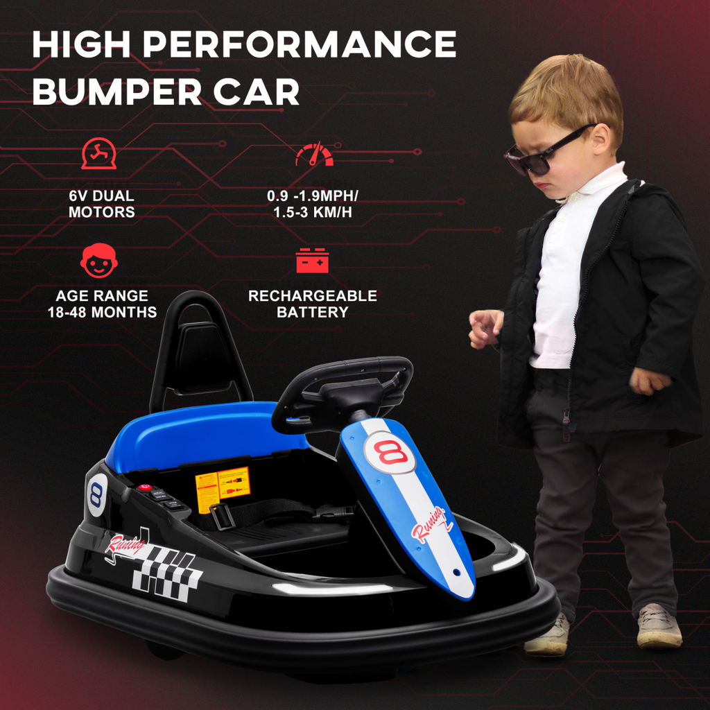 HOMCOM 6V Kids Bumper Car, 360-Degree Rotation Waltzer Car with 2 Speeds - Black