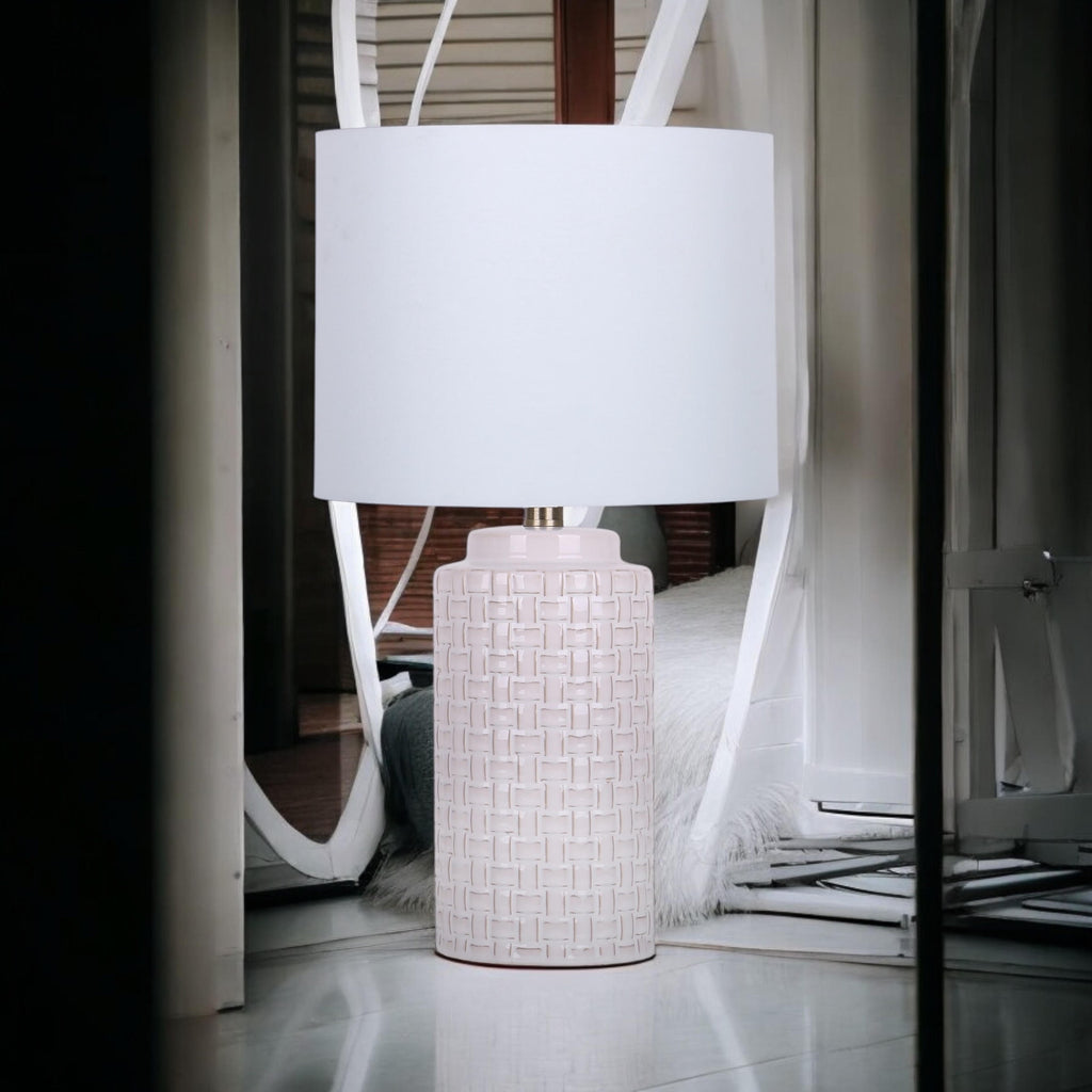 Cream Ceramic Table Lamp with Drum Shade (Leopard Vase - 63cm Shade)