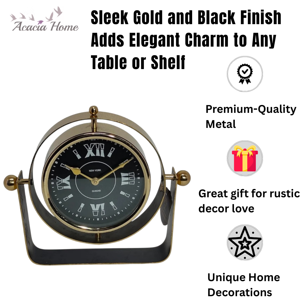 Silent Sweep Black Mantel Clock (22 cm – Roman Numeral Dial)