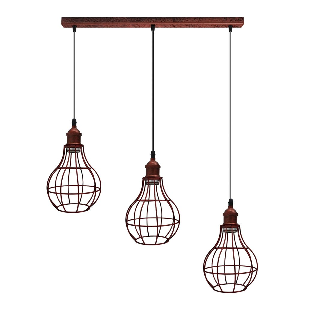 Vintage Rustic Red 3 Head Reactangle Base Pendant Light Cord Light E27 Base