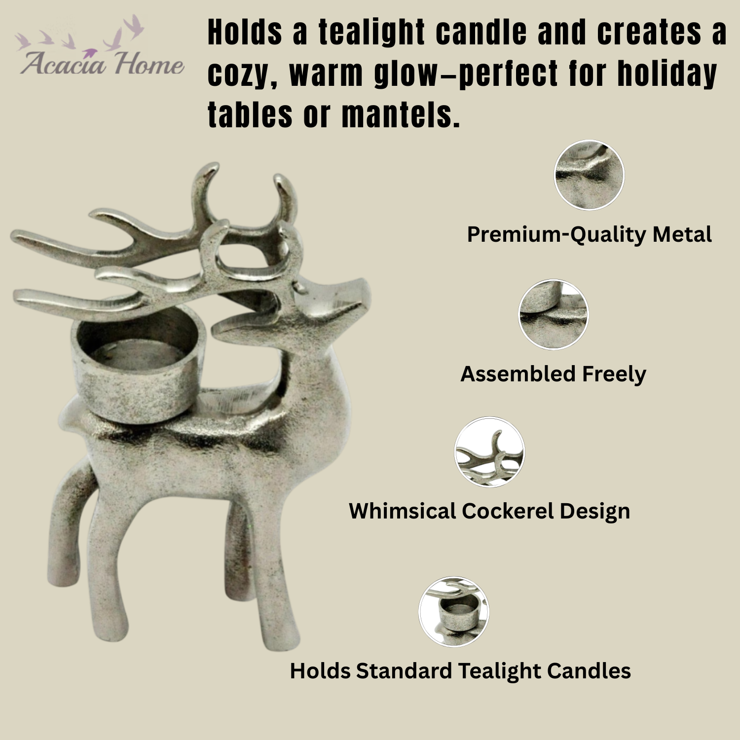 Christmas Stag Tealight Novelty Candle Holder (13 CM)