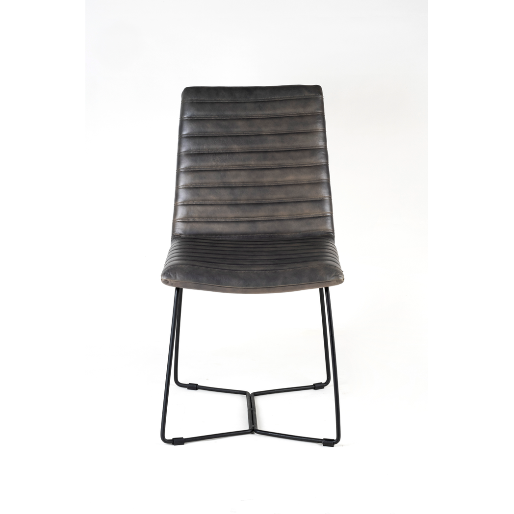 AcaciaHome Vintage Dark Grey Real Leather Dining Chair with Industrial Black