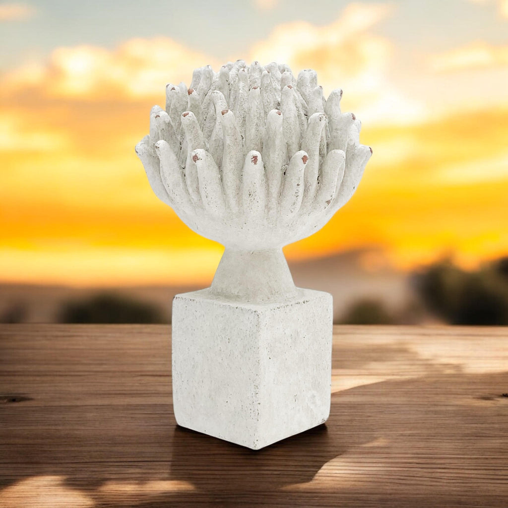 Flower on a Base Garden Ornament Resin Art Sculpture Figurine Stone Look 27cm