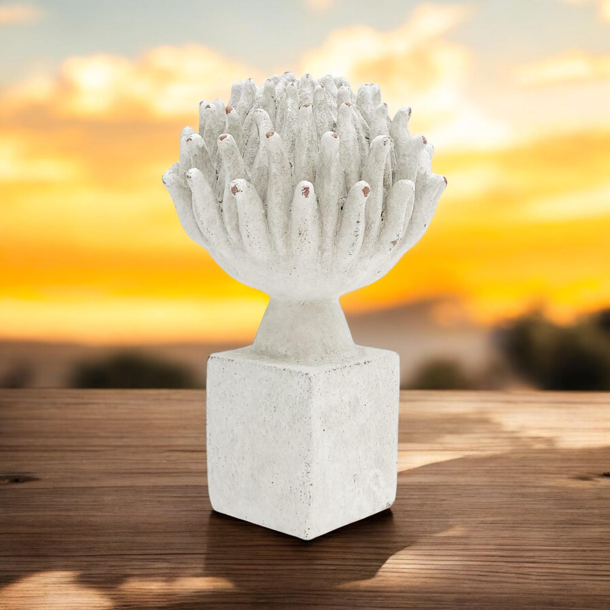 Flower on a Base Garden Ornament Resin Art Sculpture Figurine Stone Look 27cm