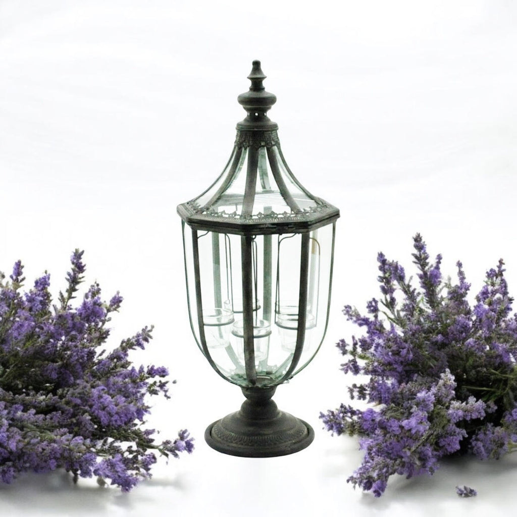 Stylish 77cm Grey Metal Glass Candle Lantern