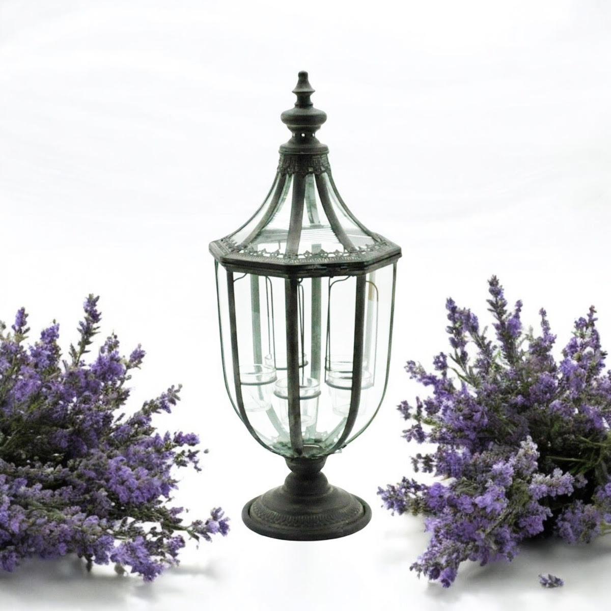 Stylish 77cm Grey Metal Glass Candle Lantern