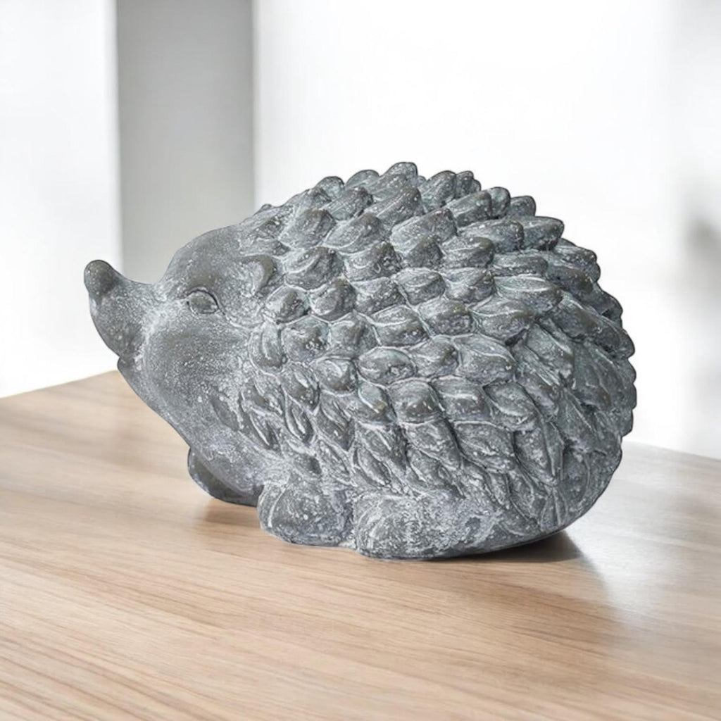 Durable Stone-Look Hedgehog Garden Sculpture (21cm Grey Hedgehog Statue)