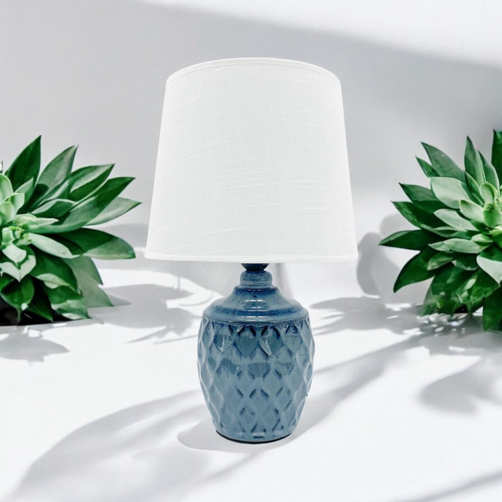 AcaciaHome Sophisticated and Durable 40cm Blue Ceramic Table Lamp with White Drum