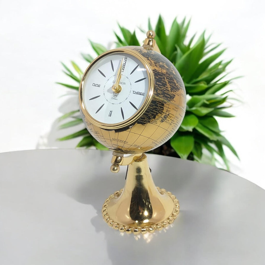 AcaciaHome Black Gold Globe Mantel Clock