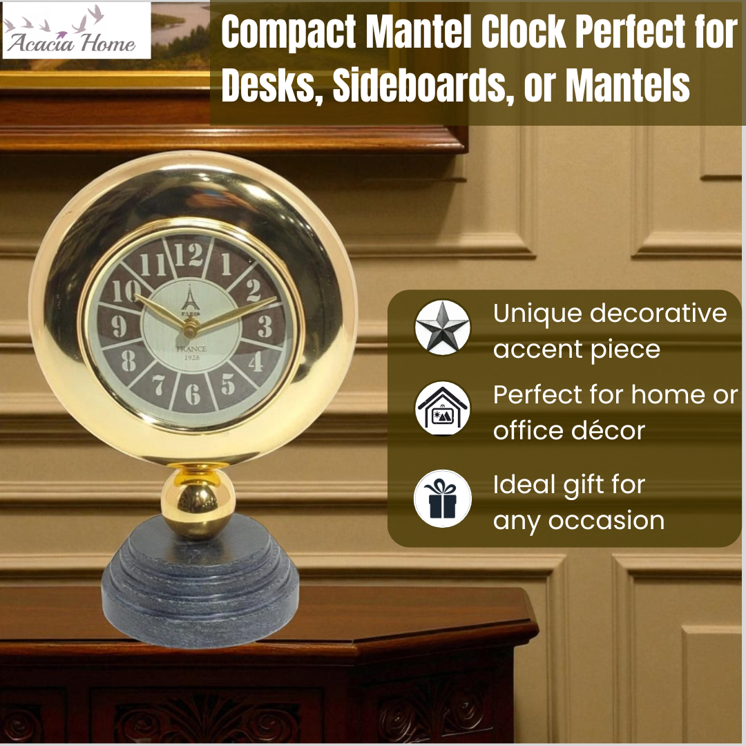 Gold Black Mantel Clock – Elegant Silent Sweep Tabletop Timepiece (25 CM Mantel Clock)