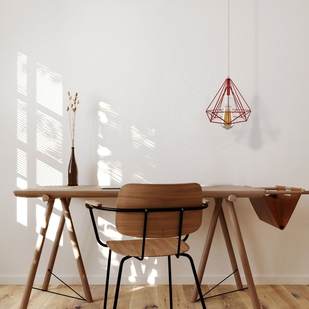 Single Red Vintage Industrial E27 Ceiling Hanging Light Cage Shade Loft Style