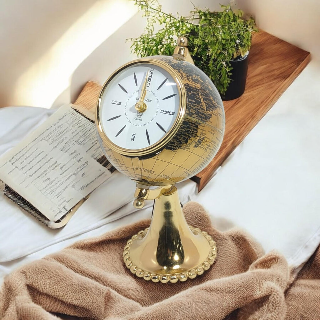 AcaciaHome Black Gold Globe Mantel Clock