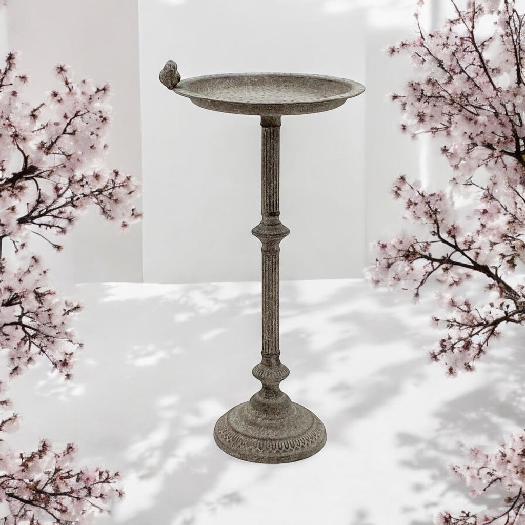 Antique Iron Metal Feeder Birdbath with Hand-Finished Distressed Design