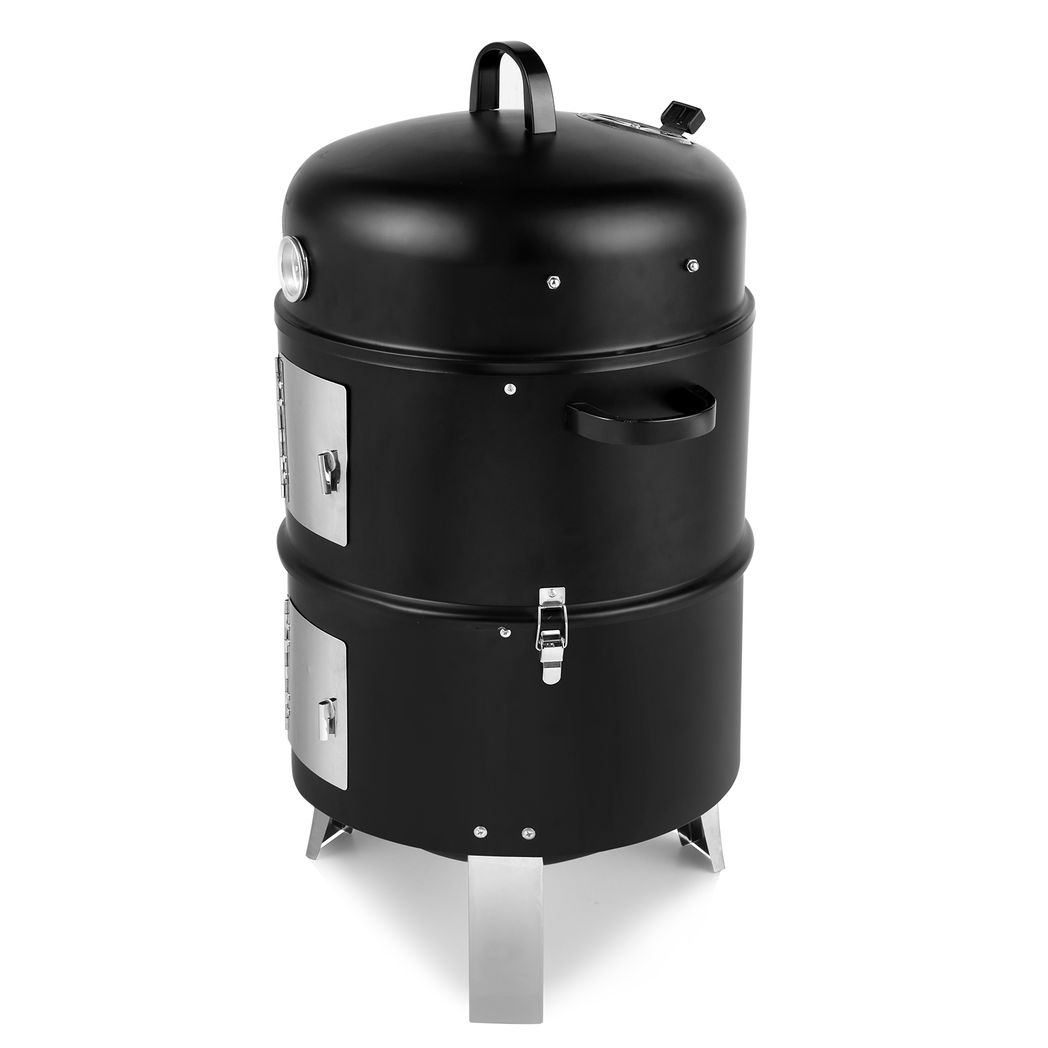 Vertical Steel Charcoal Smoker, Heavy Duty Double Layer Round BBQ Grill