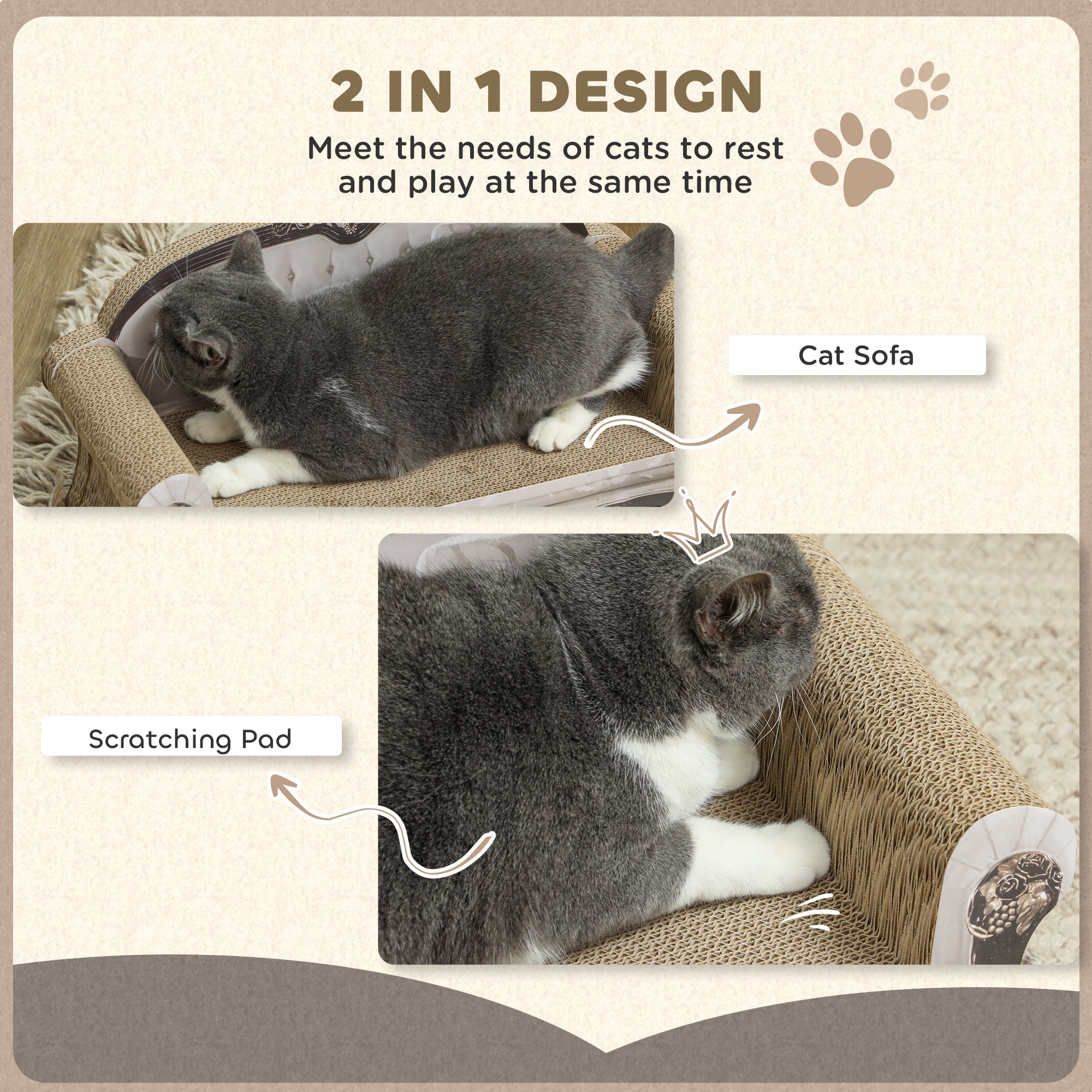 PawHut Cat Scratching Board with Organic Catnip for Indoor Cats, Brown