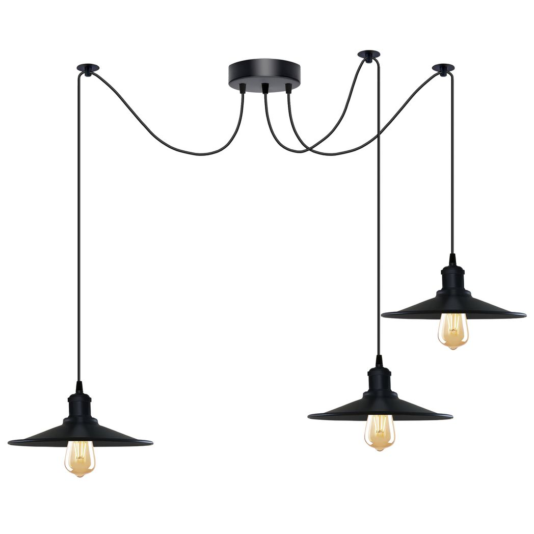 Black Vintage 3 Head Cone shaped shade Ceiling Pendant Light Fitting