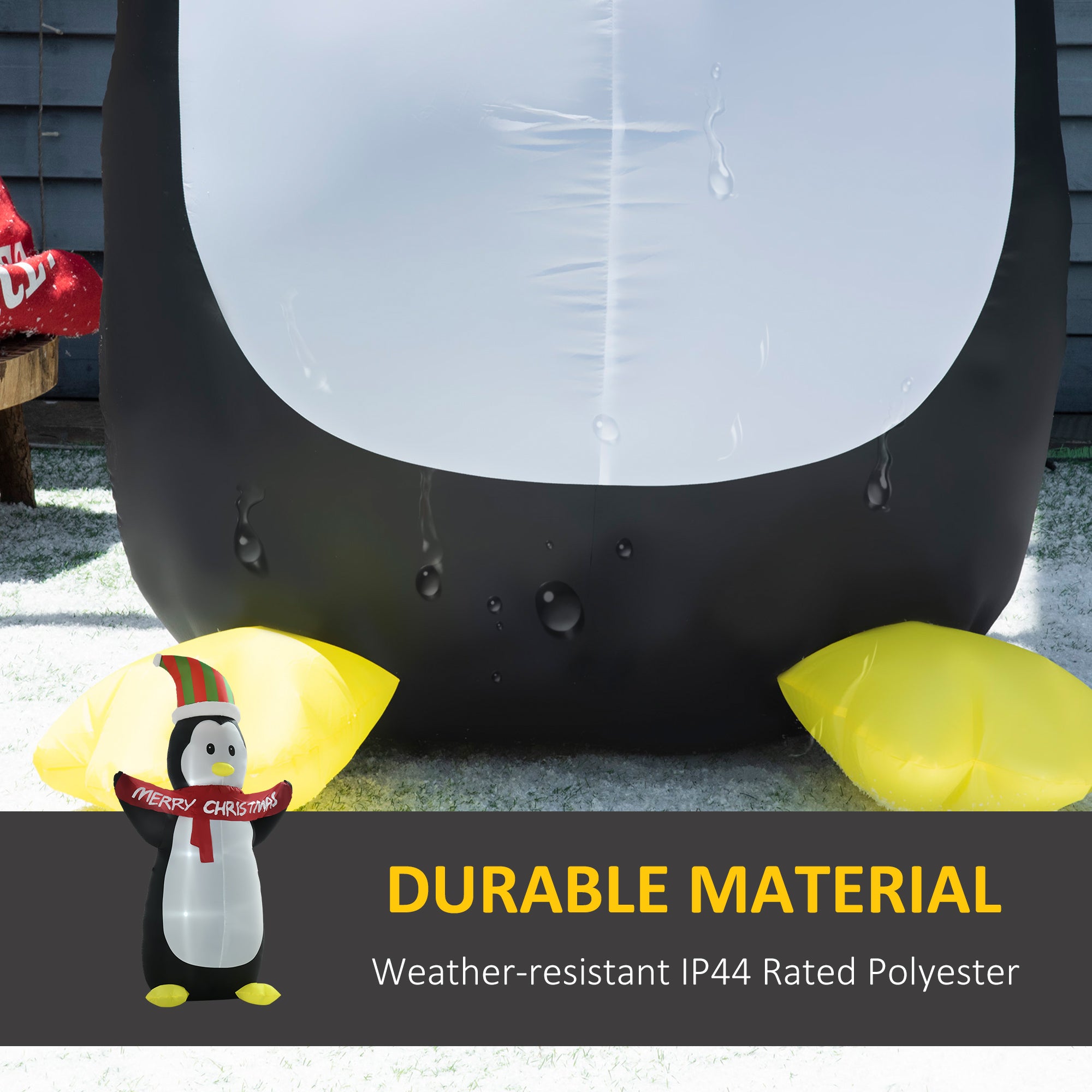HOMCOM 8ft Inflatable Penguin & Christmas Banner Decoration Inner LED Lights