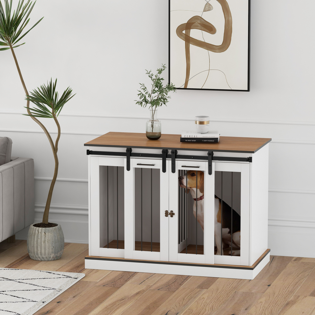 Dog Crate Furniture for Large Dogs, Double Dog Cage for Small Dogs, White