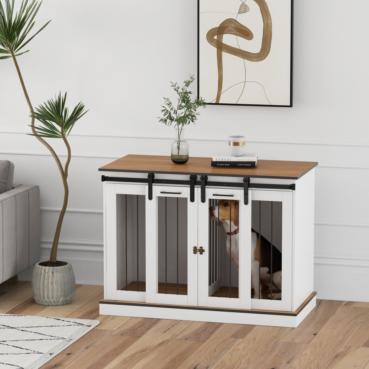 Dog Crate Furniture for Large Dogs, Double Dog Cage for Small Dogs, White