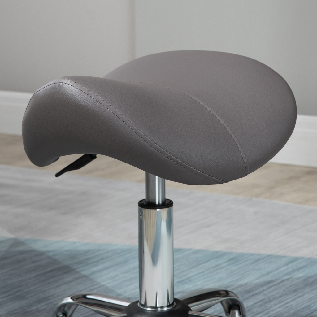 HOMCOM PU Leather Saddle Stool with Moulded Padded Seat Adjustable Height Grey