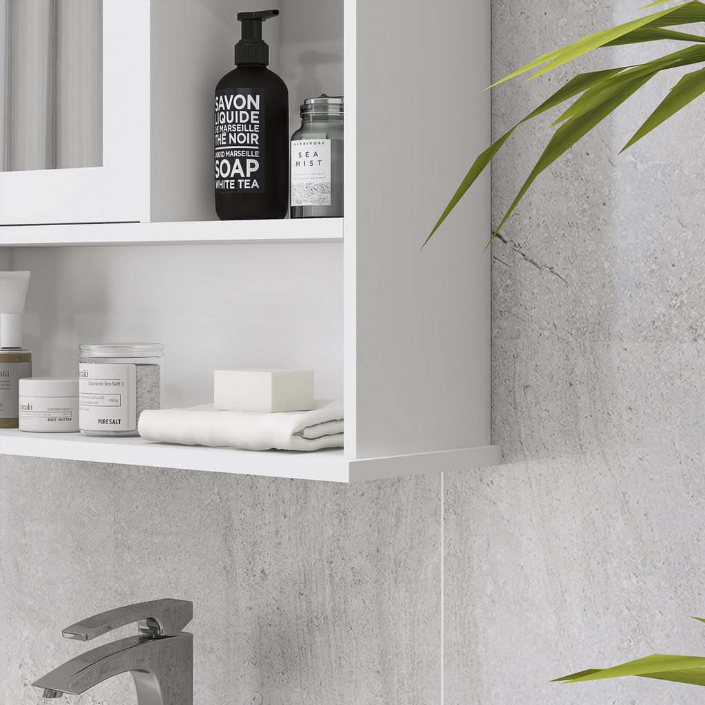 Wall Mount Mirror Cabinet Bathroom Storage Single Door Mounted Glass Cupboard