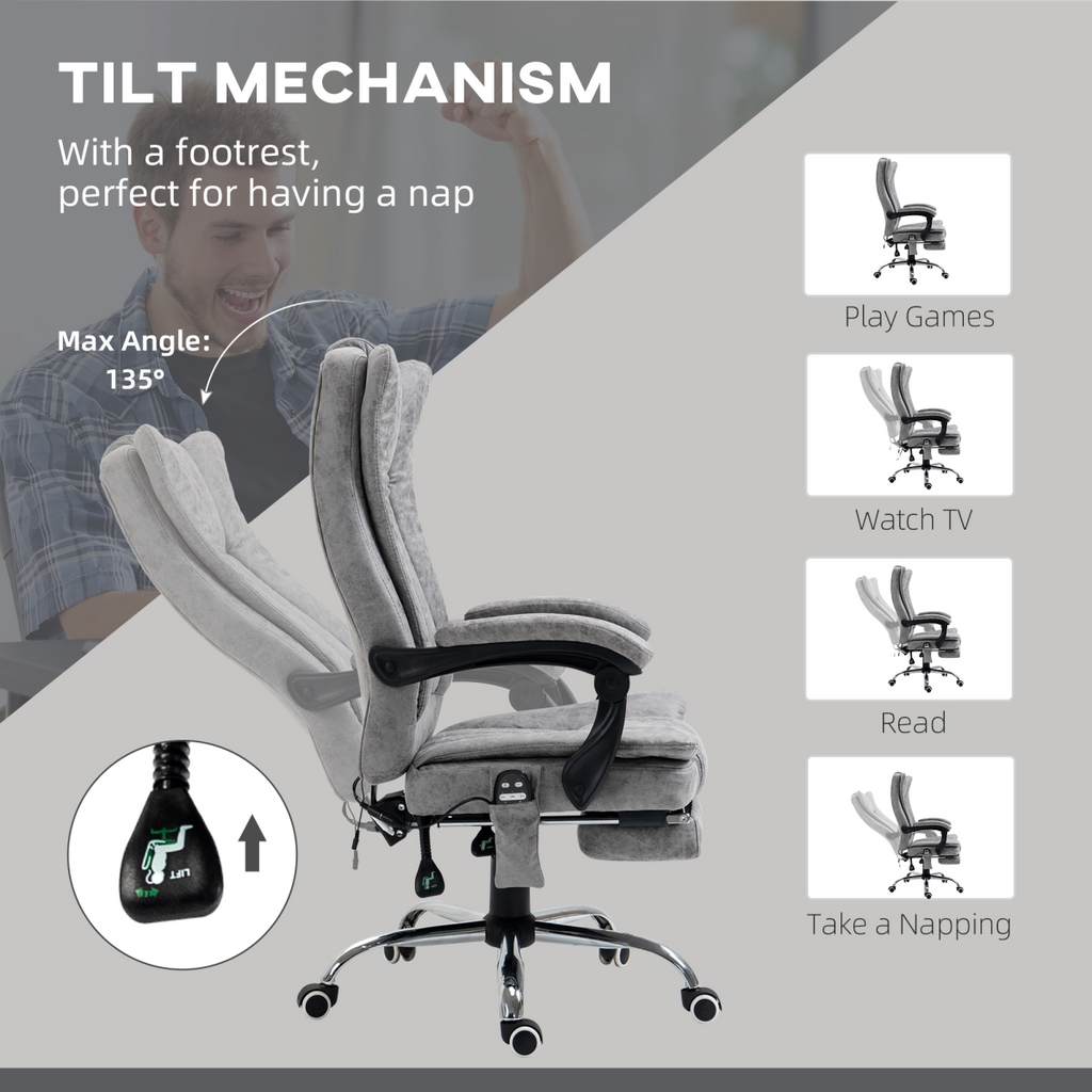 6-Point Vibrating Massage Office Chair with Microfibre Upholstery Arms Grey