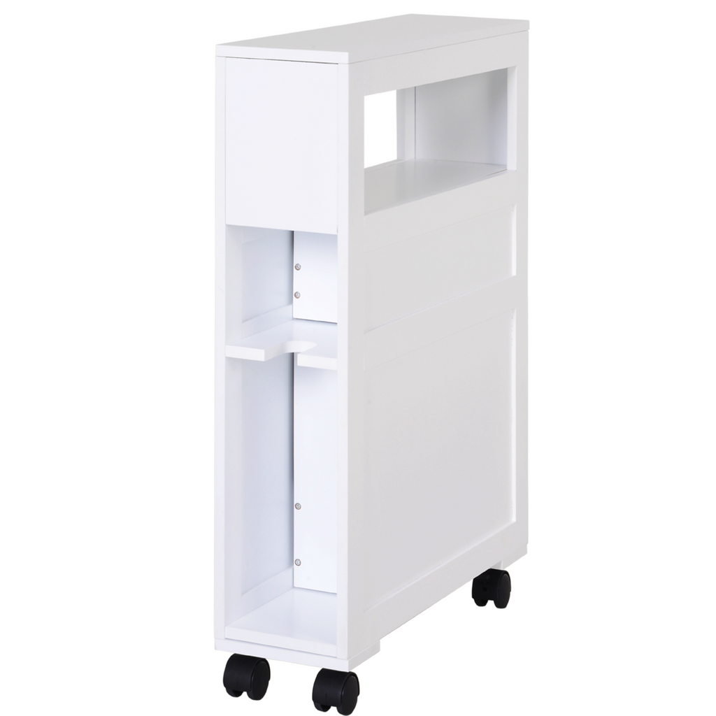 HOMCOM 72x16cm Narrow Bathroom Storage Unit 2 Drawers Open Top 4 Wheels