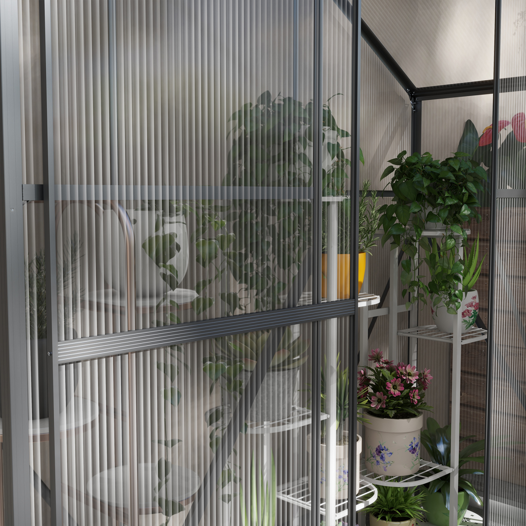 Outsunny 6 x 2.5ft Polycarbonate Greenhouse Aluminium Green House, Dark Grey