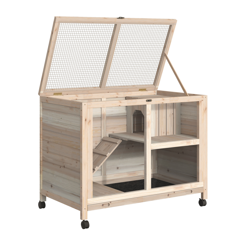 Indoor Rabbit Hutch Guinea Pig House Bunny Cage Openable Roof, Natural