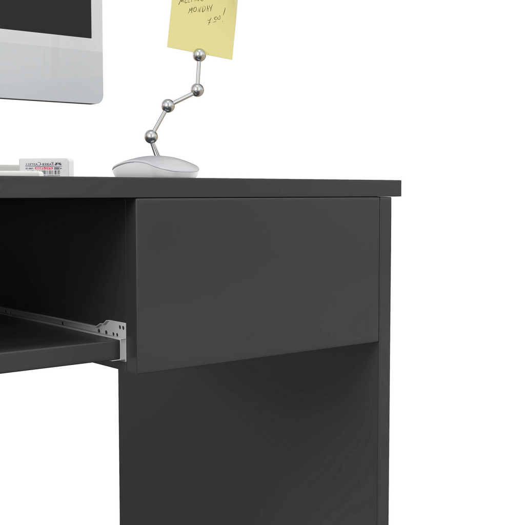 HOMCOM Compact Computer Table with Keyboard Tray Drawer Study Office Work, Grey