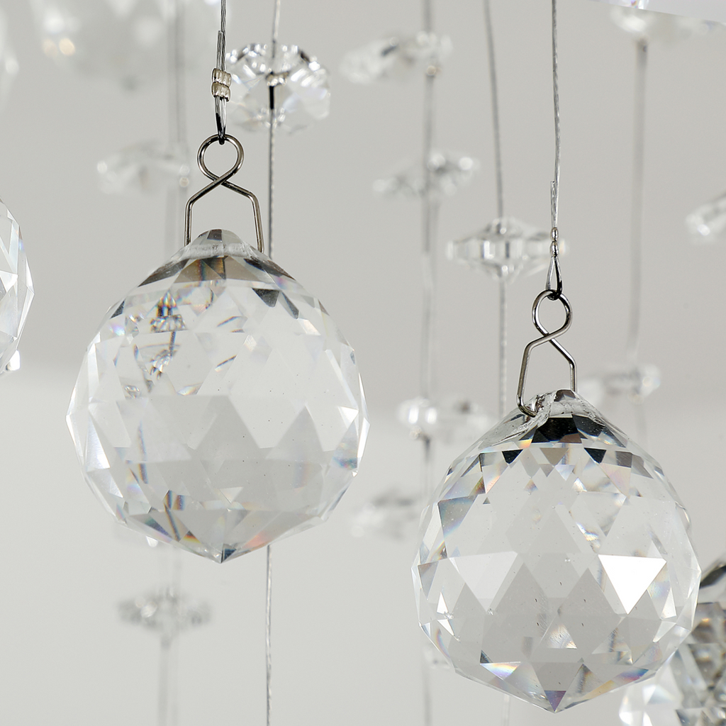 Crystal Chandelier, Spiral Rain Drop-Silver/Crystal