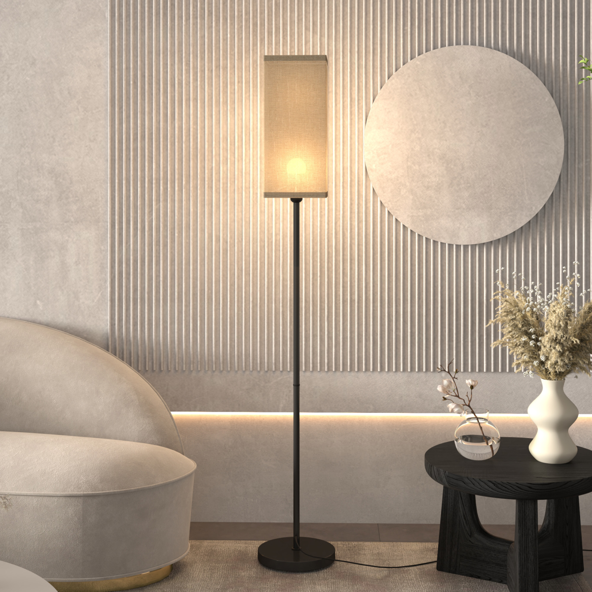 HOMCOM Standing Floor Lamp with Linen Shade for Living Room, Bedroom, Black