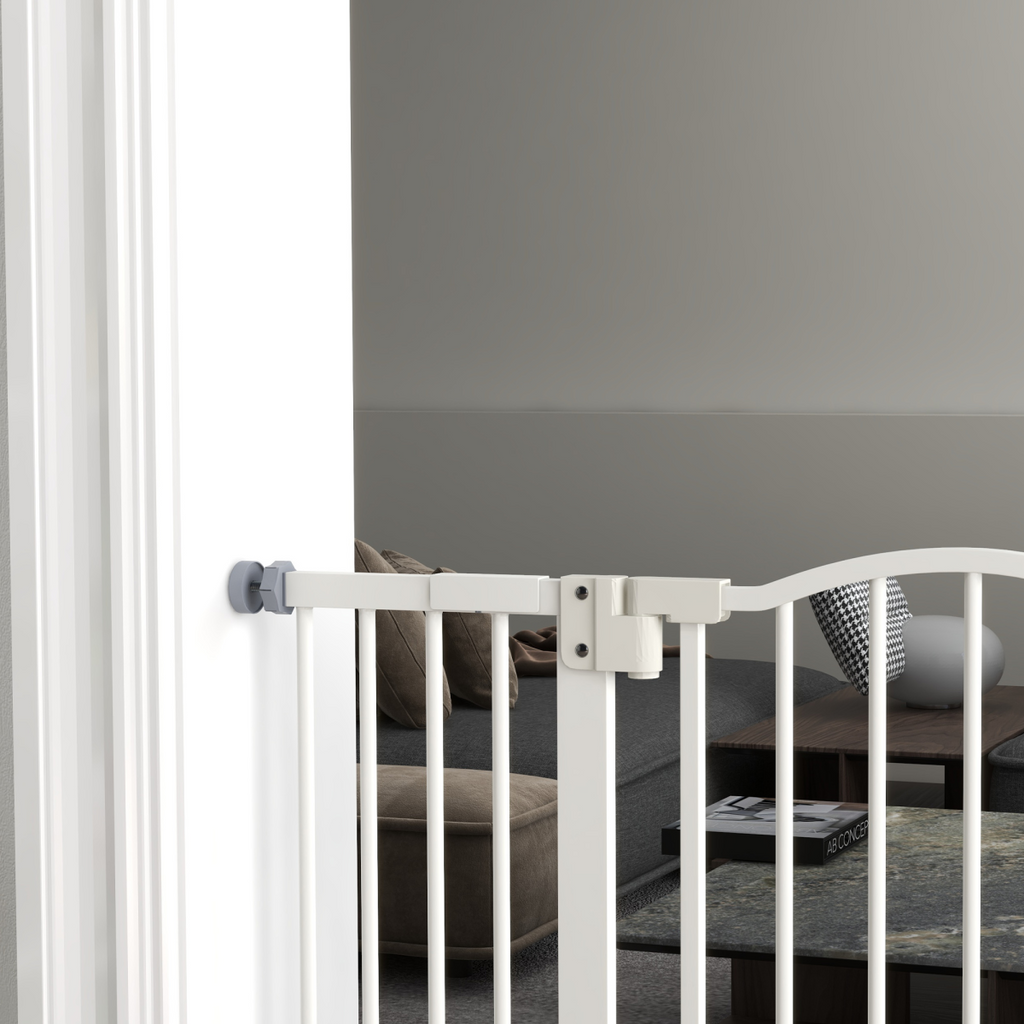 PawHut 74-100cm Adjustable Metal Pet Gate Safety Barrier w/ Auto-Close White