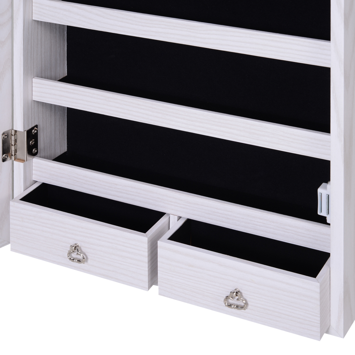 Hanging Mirrored Jewel Storage Cabinet Organiser Lockable w/6 LED White