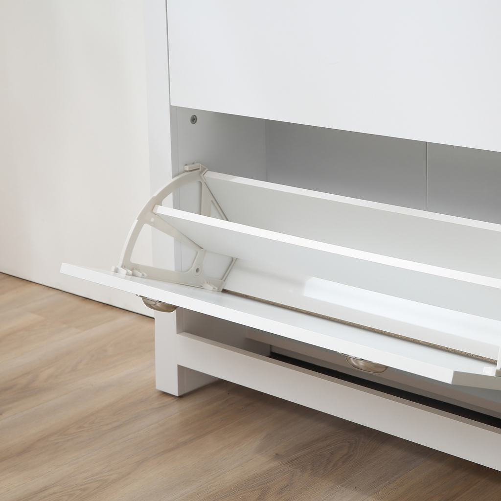 2 Drawer Shoe Cabinet Narrow Shoe Cupboard with Flip Doors White