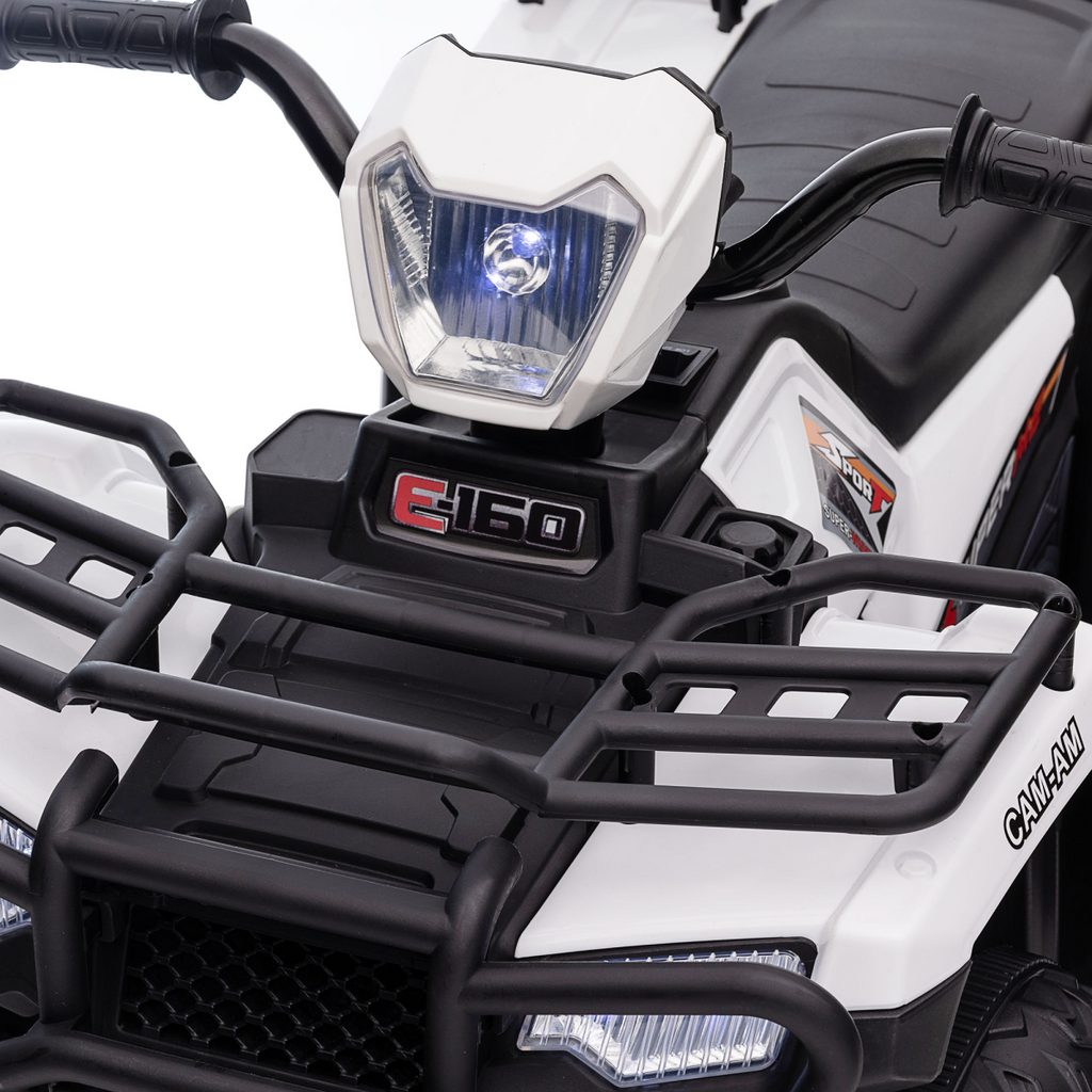 HOMCOM 12V Electric Quad Bike for Kids with LED Headlights, Music - White
