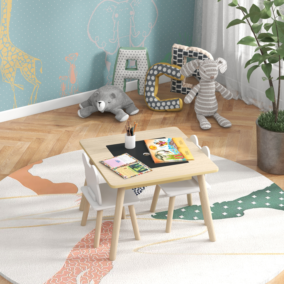 AIYAPLAY 3-Piece Toddler Table and Chairs Set for Nursery, Playroom