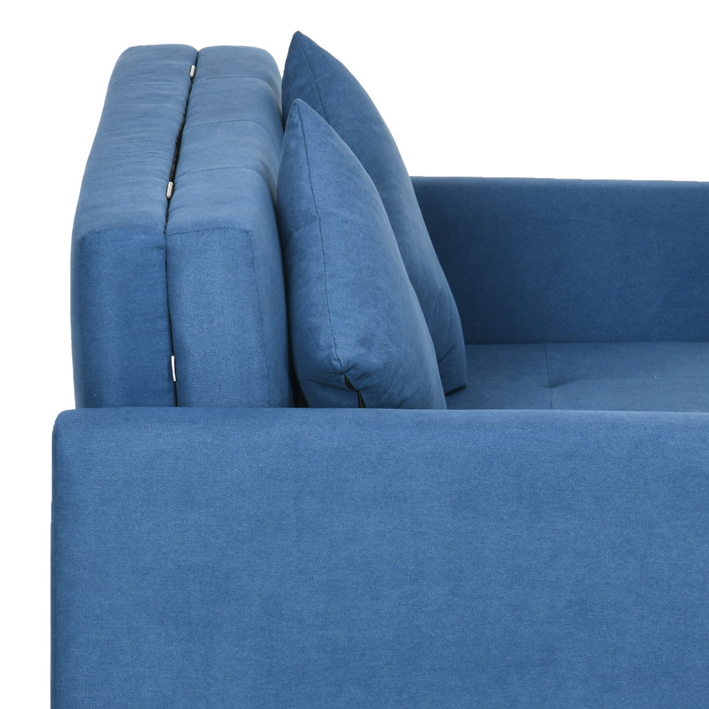 HOMCOM 2 Seater Sofa Bed Convertible Bed Settee w/ 2 Cushions Storage Blue