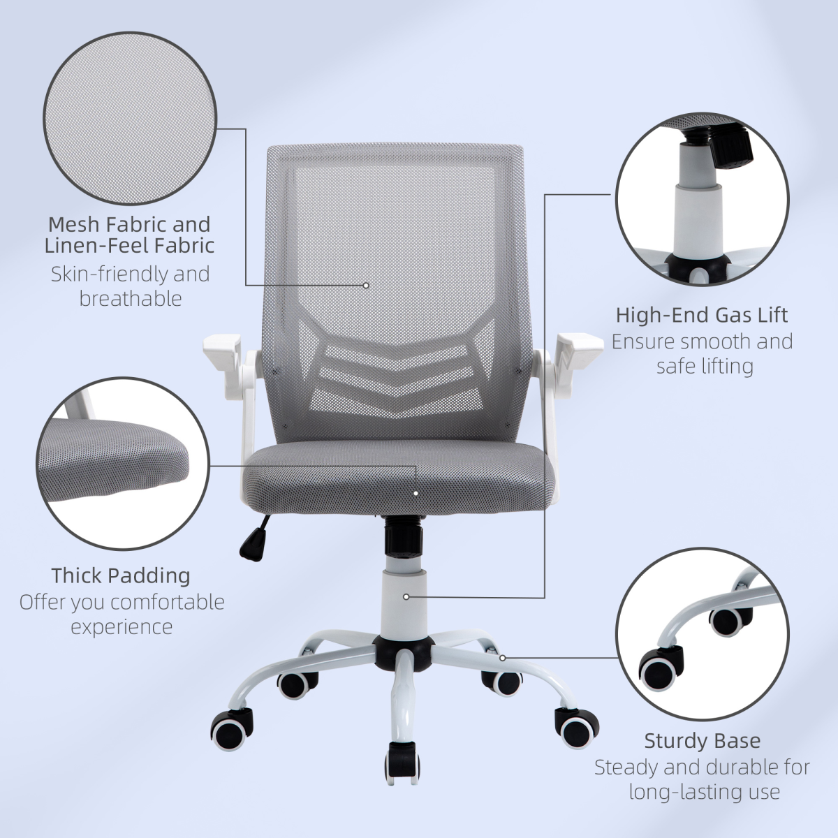 Mesh Swivel Office Chair Task Computer Chair with Lumbar Support, Grey Vinsetto