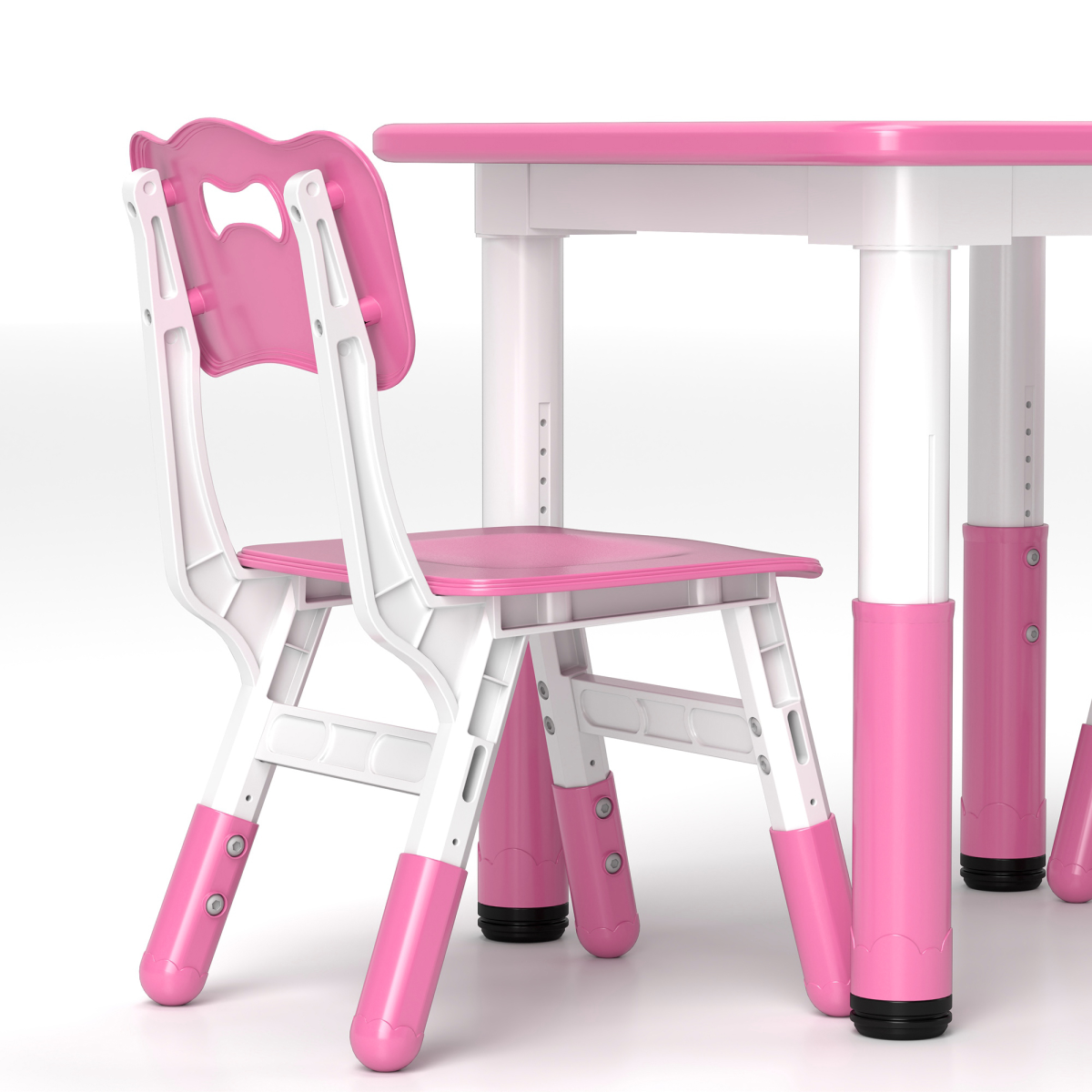 AIYAPLAY 3 Pcs Height Adjustable Kids Table and Chair Set for Playroom - Pink