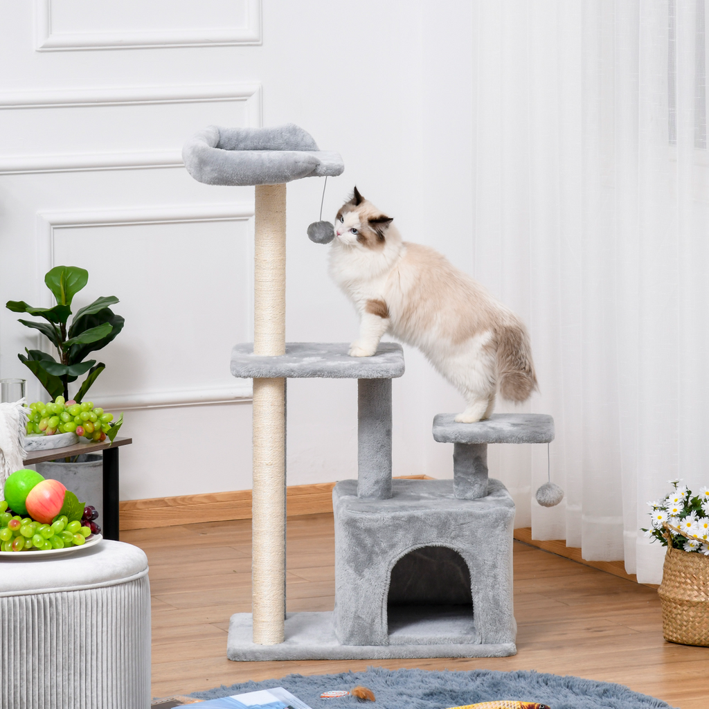 Cat Tree Tower w/ Scratching Posts Sisal Hanging Ball Condo 60 x 40 x 114cm